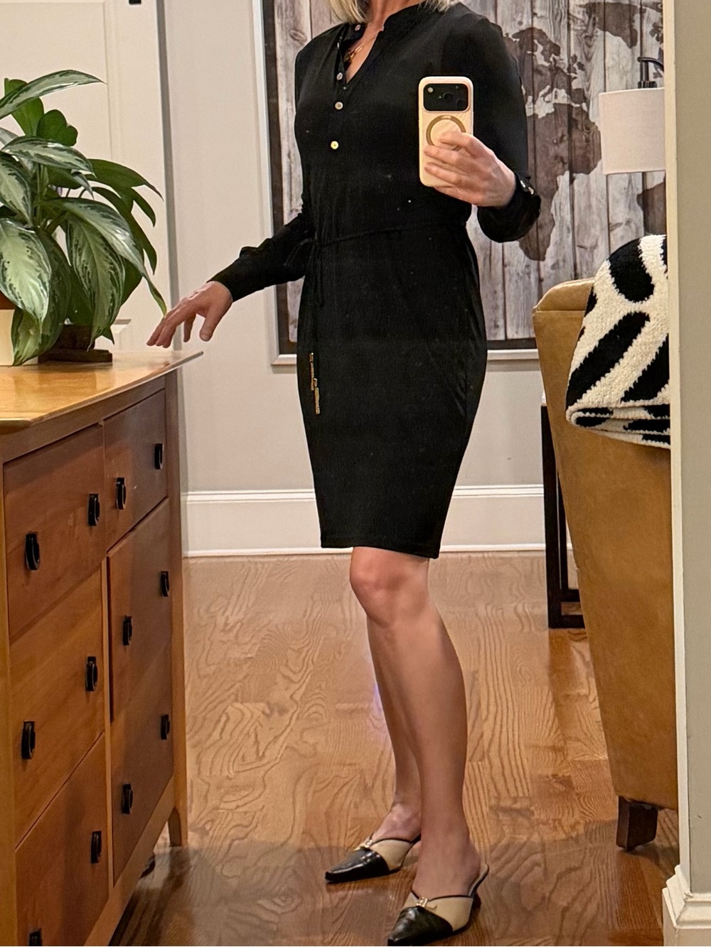 Calvin Klein Dress, Black w gold buttons, Size 8